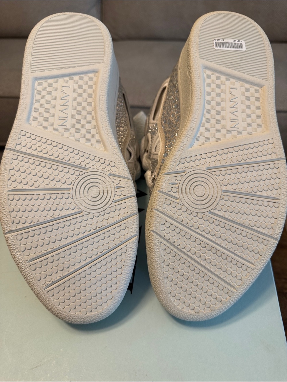 Lanvin White and Silver Crystal-Detail Low-Top Sneaker - Picture 4 of 10